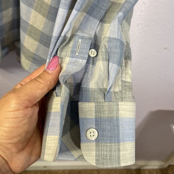 Billy Reid Men Tuscumbia Blue/Gray Plaid Pattern Button Down Long Sleeve Shirt M - Picture 7 of 10